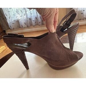 b. makowsky Brown Suede Slingback Heels